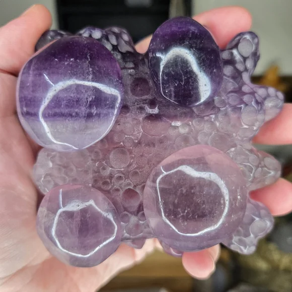 UV Reactive Purple Fluorite Mushroom Forest Crystal Carving - Picture 3 of 4